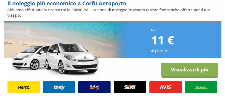 noleggiare auto senza carta di credito a corfù